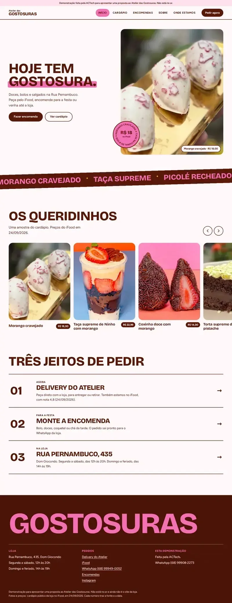Atelier das Gostosuras: Visualização da demonstração, editada para esta vitrine. Alguns textos e identificações foram omitidos.