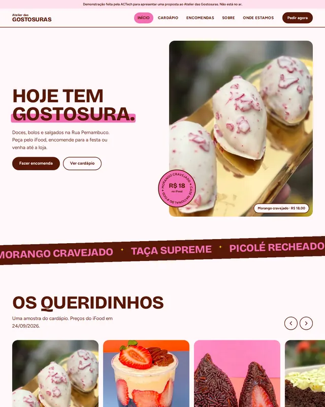 Atelier das Gostosuras: Visualização da demonstração, editada para esta vitrine. Alguns textos e identificações foram omitidos.