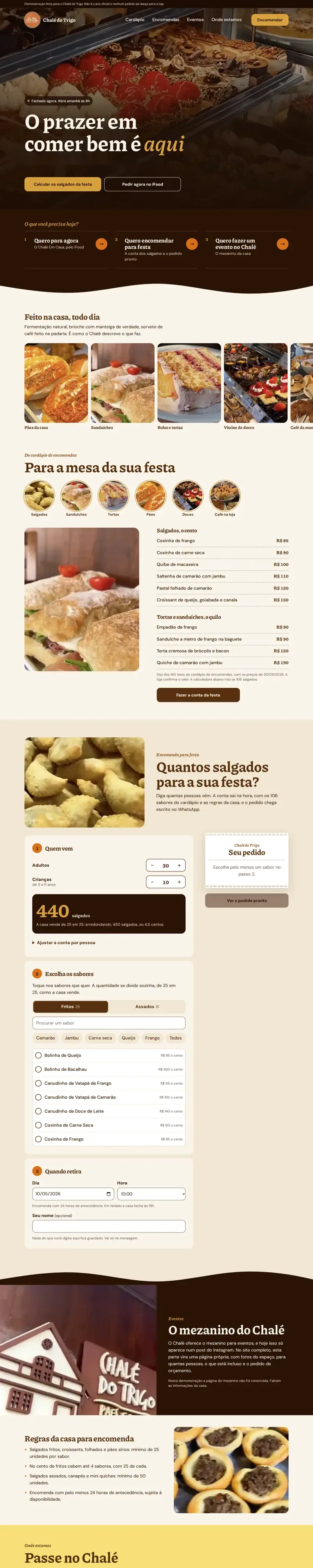 Chalé do Trigo: Visualização da demonstração, editada para esta vitrine. Alguns textos e identificações foram omitidos.